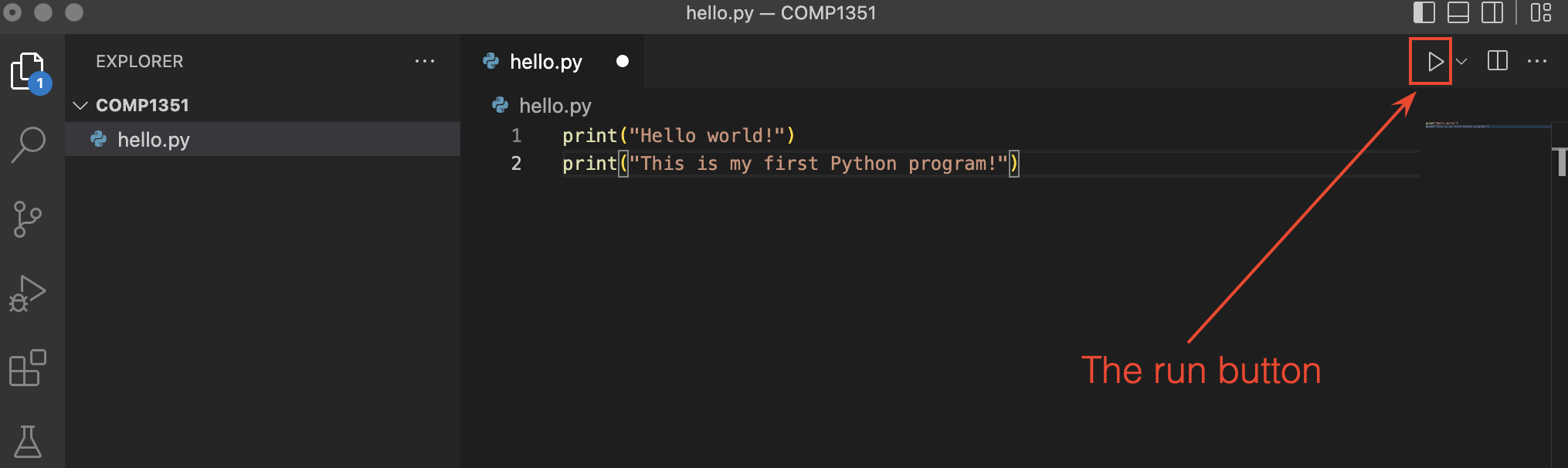 VSCode run button.