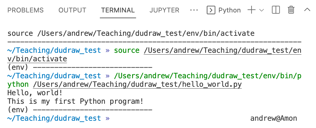 VSCode output pane.
