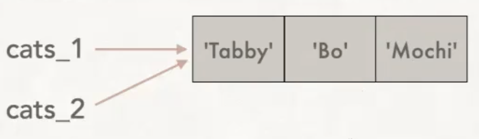 Memory diagram for two variables referring to the same modified list